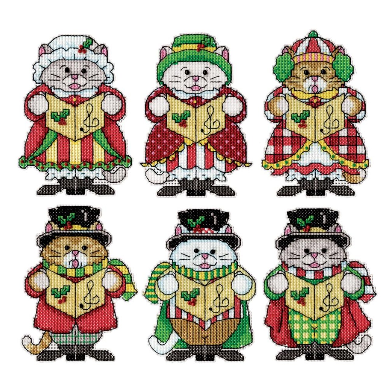 DIY Design Works Kitty Carolers Cats Christmas Plastic Canvas Ornament Kit 6875